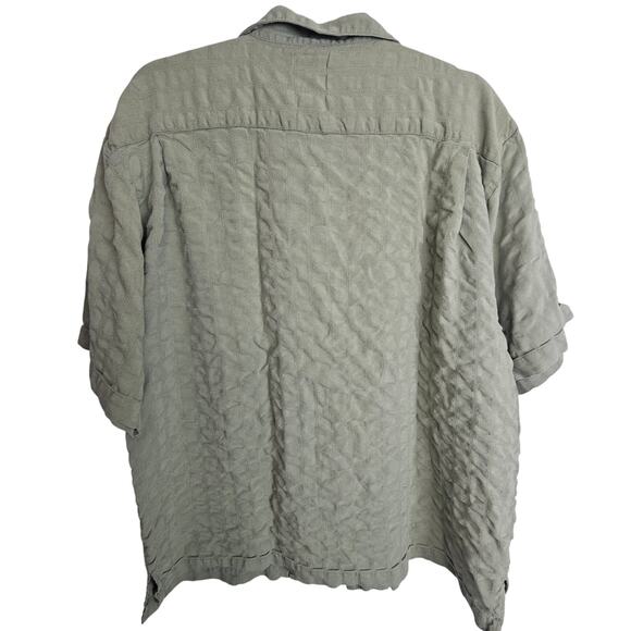 VTG Tommy Bahama Silk Shirt Men L Green Floral Seersucker Hawaiian Vacation - Picture 8 of 8